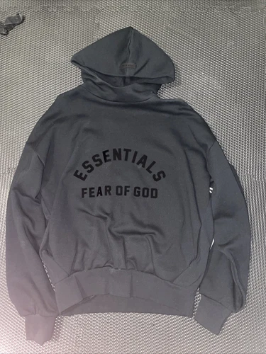 FELPA CON CAPPUCCIO OVERSIZE FEAR OF GOD ESSENTIALS JET NERA TG. S NUOVO SENZA ETICHETTE