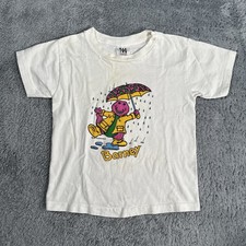 Vintage Barney Shirt Kids M 7 White Rare Raining Purple Dinosaur Lyons Group