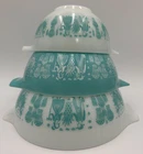 VTG Pyrex Amish Butterprint Set 3 Cinderella Mixing Bowls Turquoise 441 442 443