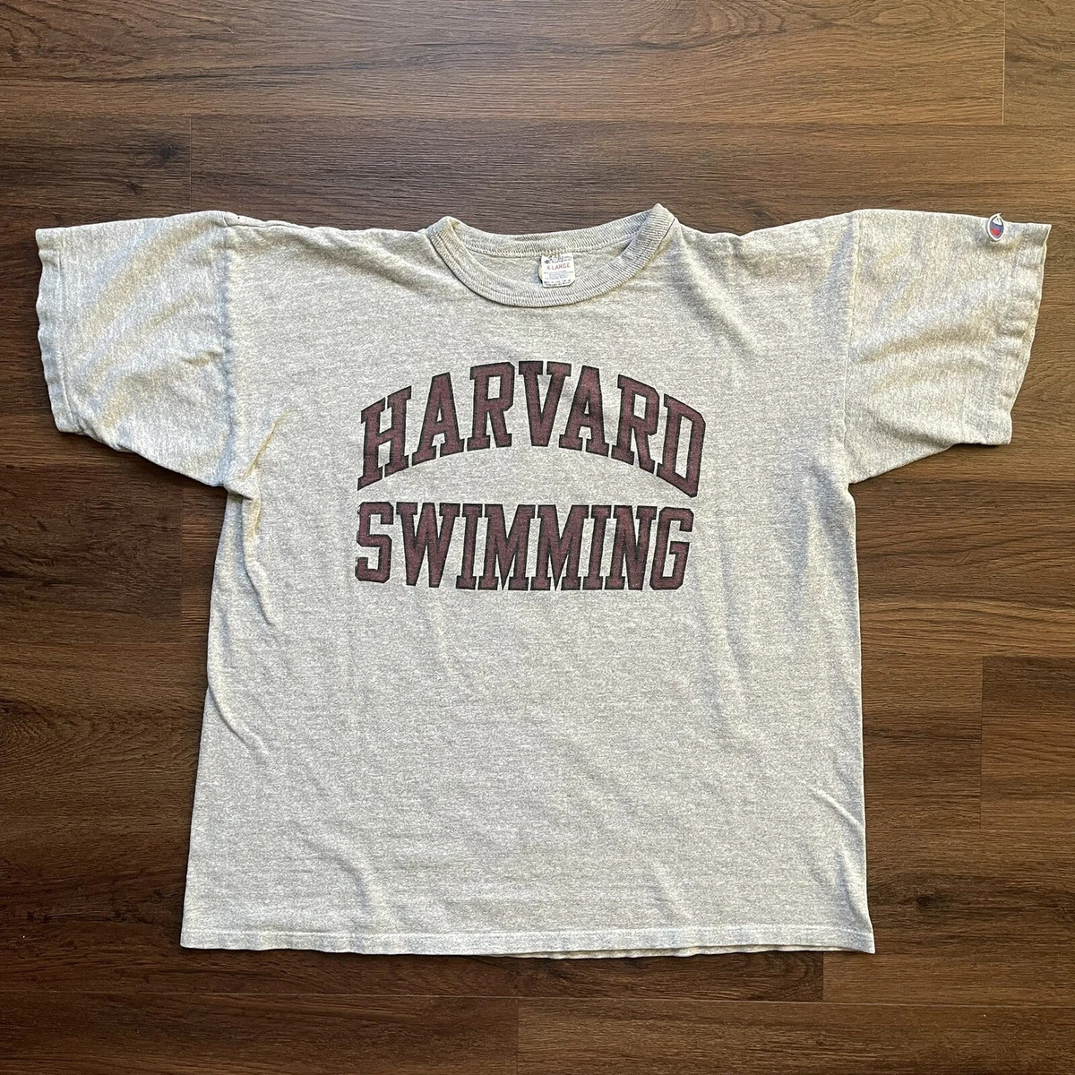 Vintage 80s Champion 88/12 Rayon Blend Harvard Swimming Gray XL T-Shirt Rare