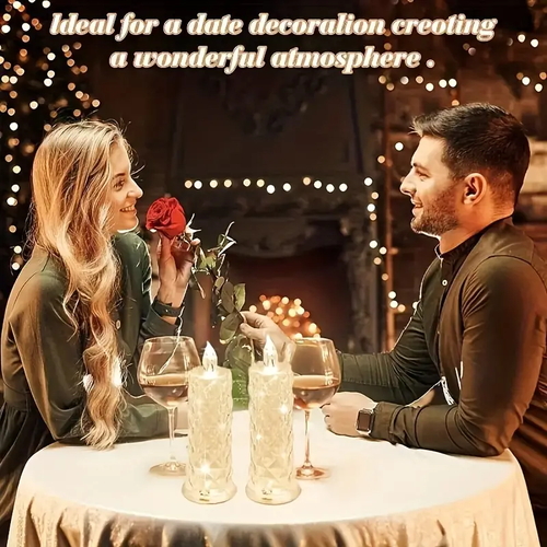 2Pc Rose Pattern LED Candle Light with Refraction Halo Weddings Holidays Home - Picture 4 of 4