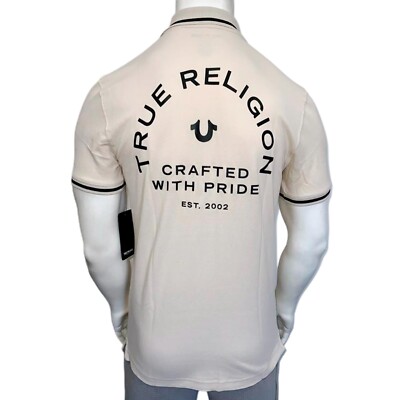 NWT TRUE RELIGION MSRP $69.99 MEN'S BEIGE SHORT SLEEVE POLO SHIRT SIZE S M L