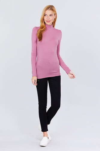 WOMEN SOLID COTTON TURTLENECK LONG SLEEVE TOP SHIRT T11901 - Picture 34 of 52