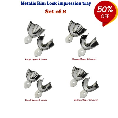 Set of 8 Dental Impression Bite Trays Perforated Rim-Lock
