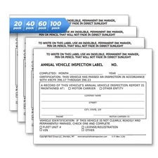 Annual Vehicle Inspection Label 2-Ply Laminated Sticker. 20, 40, 60 or 100 pack.