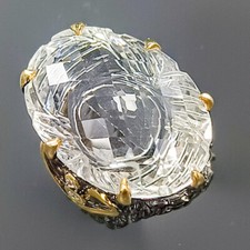 Natural Quartz 30ct Ring 925 Sterling Silver Size 6.5 /B-R2201