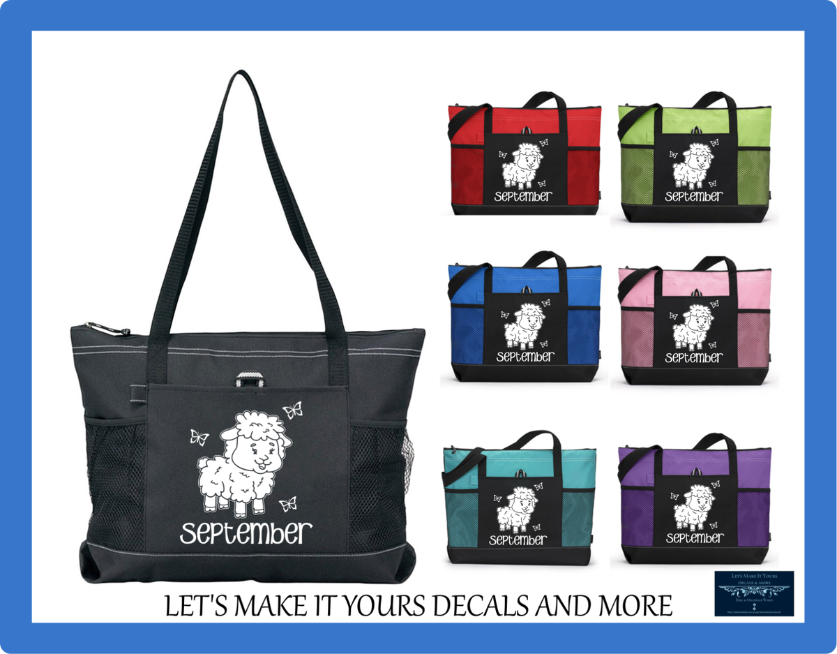 LAMB BUTTERFLY PERSONALIZED TOTE W/ NAME SPORTS GYM TRAVEL DIAPER BAG PURSE  ZIPS