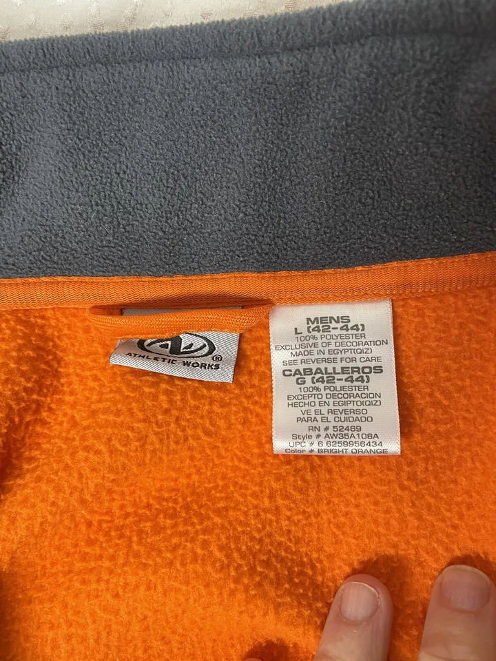 Athletic Works Jacket Sz Men's L (42-44) Orange Fleece & Gray Trim ZIP FRONT - Image 3 of 3