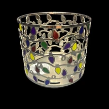 Bath & Body Works 3 Wick Metal Candle Holder Christmas Holiday Lights Silver