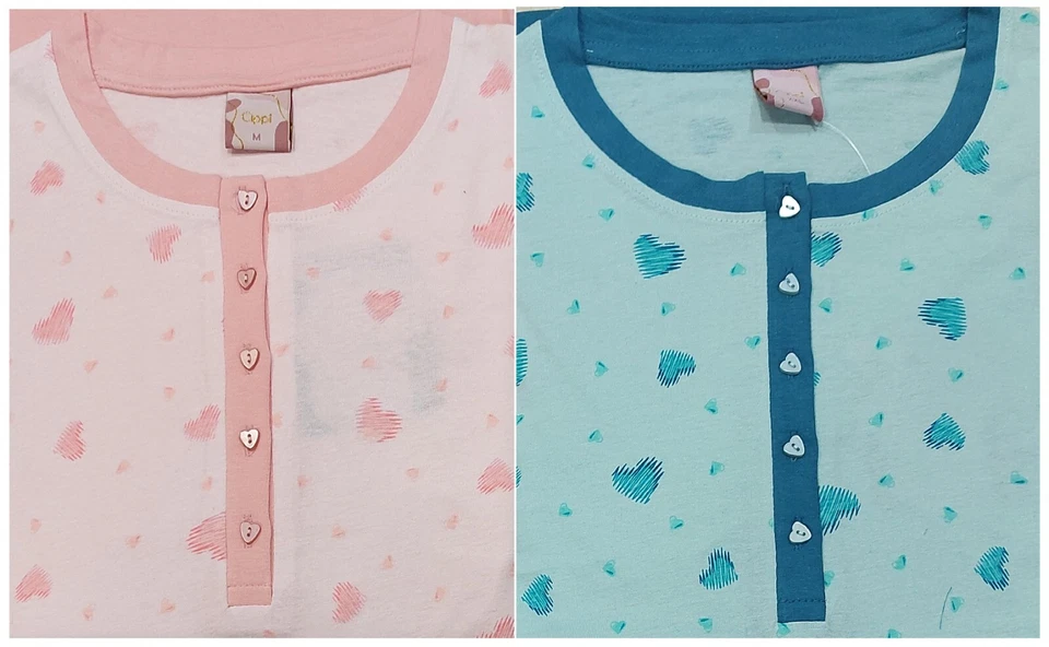 PIGIAMA DONNA GIOVANILE COTONE 100% STAMPA CUORICINI SERAFINO CON POLSINI CIPPI - Immagine 3 di 3