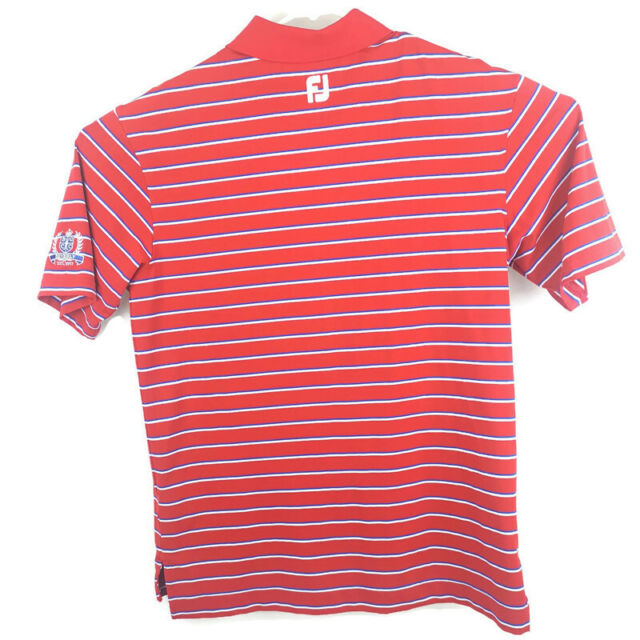 Footjoy FJ Short Sleeve Golf Polo Shirt Red White Blue Striped Mens ...