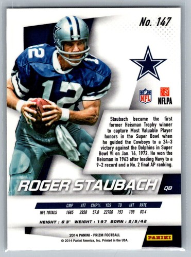 2014 Panini Prizm Roger Staubach Dallas Cowboys #147 - Picture 2 of 2