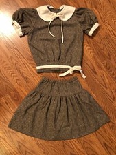 Vintage Handmade Brown girls 2pc. skirt  top outfit size see measurement.