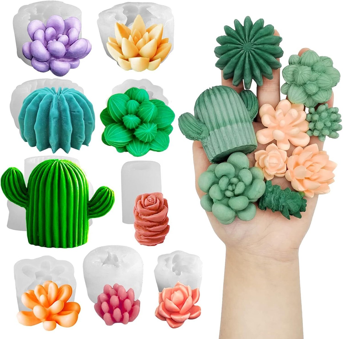 Wehous 9PCS Succulent Silicone Mold, 3D Cactus 9pcs succulent