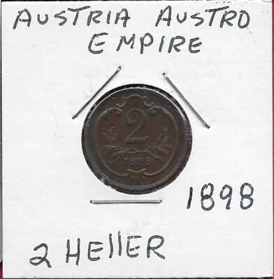 AUSTRIA AUSTRO HUNGARIAN EMPIRE 2 HELLER 1898 RULER:FRANZ JOSEPH I,CROWNED IMPER