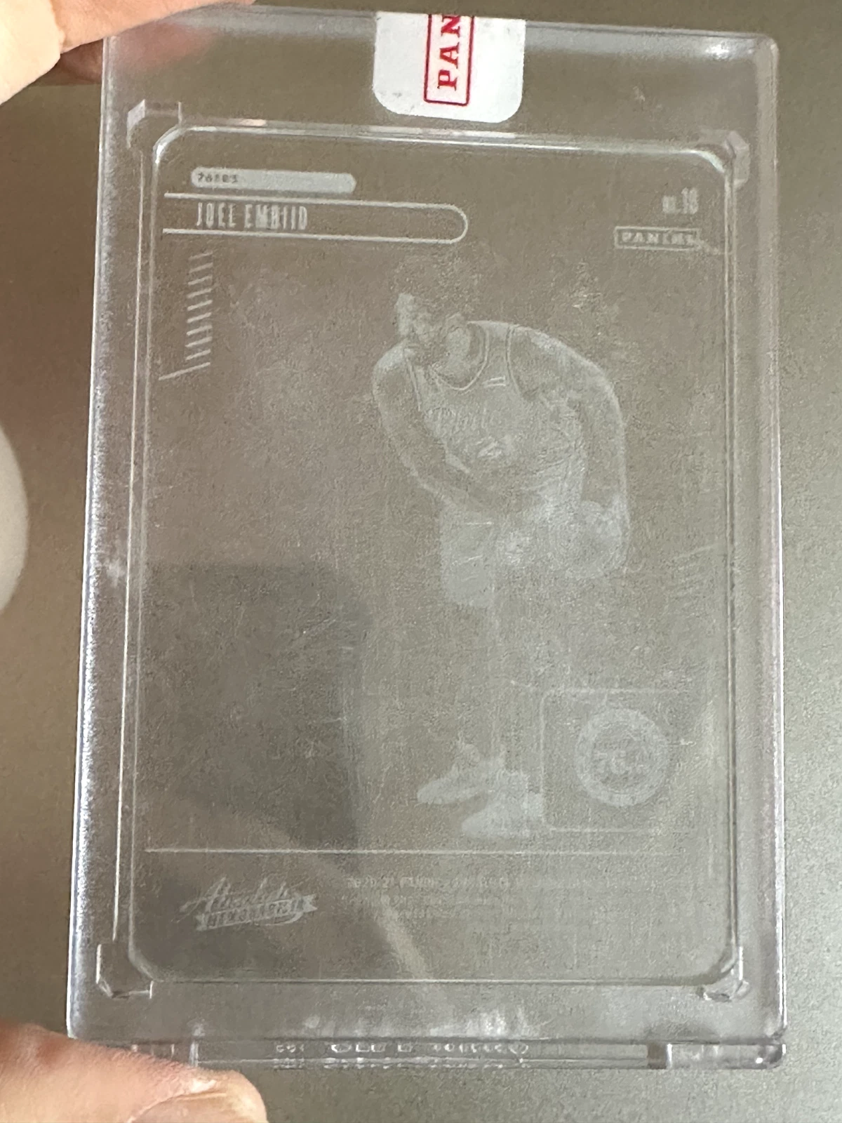 2020 21 Panini Absolute Memorabilia Joel Embiid #16 Glass Case Hit SP Encased