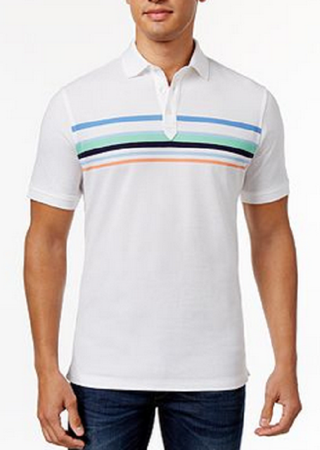 Club Room White Short-sleeve Cascade Stripe Polo Shirt L for sale online | eBay