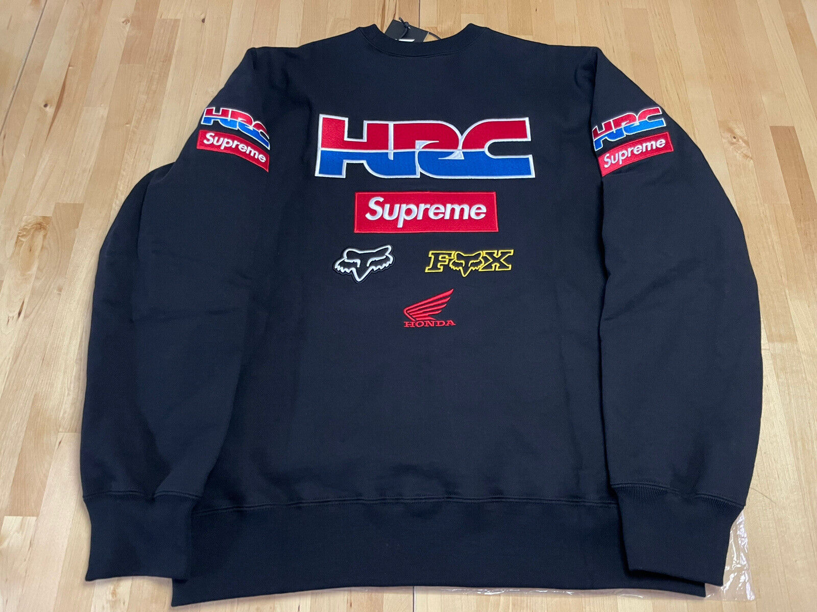 Supreme FW19 Honda Fox Racing Crewneck Sweater Black Size Large 