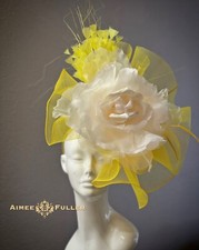 Royal Ascot Fascinator Bridal Hat Yellow Off White Rose Flower Kentucky Derby