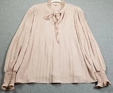 Max Studio Top Women’s Medium M Pink Long Sleeve Swiss Dots Poet Blouse Romantic