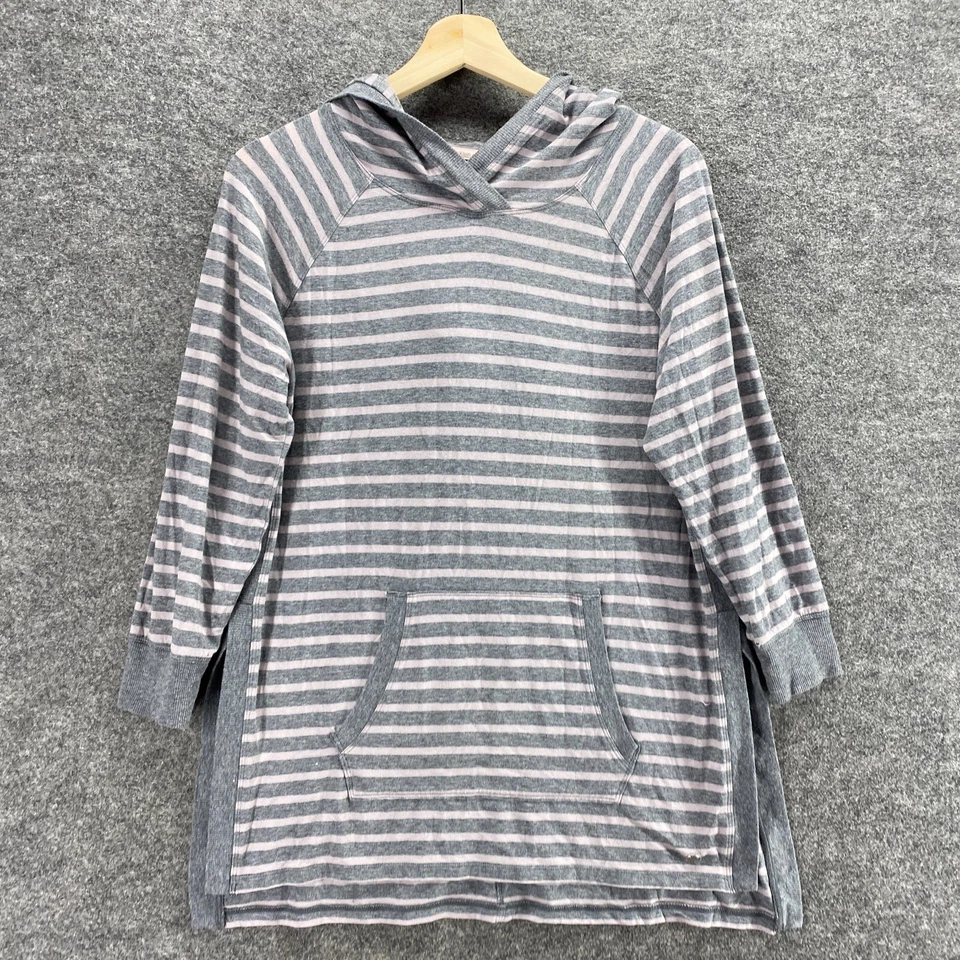 Calvin Klein Hoodie Women M Medium Gray Striped Long Sleeve Hooded Pockets - Image 3 of 4