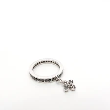 King Baby Studio Black Cubic Zirconia MB Cross Dangle Ring Silver .925 Size 7