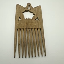 Antique Wood Hair Comb Carved Elephants Both Sides Comb Hand Carved