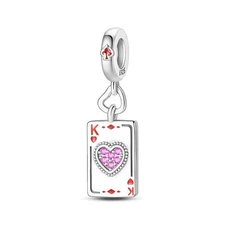 KUNSIR 925 Sterling Silver King of Hearts Card Dangle Charm For Bracelet Charm