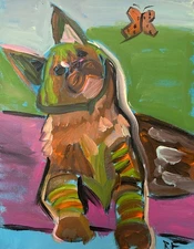 Original Whimsical Calico Cat Painting 11x14 Canvas Rowan Finch Folk Art