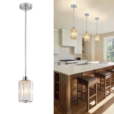 Modern Mini Crystal Pendant Lights Chandeliers Adjustable Sloped LED Hanging ...