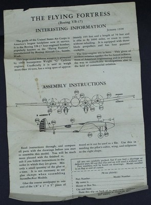 Airplane Instructions The Flying Fortress YB 17 StrombecKer 1938