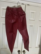 Vintage 90s Burgundy Red Leather Pants High Waist Tapered Korea Women's