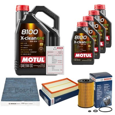 BOSCH Inspektionspaket 9L MOTUL 8100 X-CLEAN EFE 5W-30 für VW Multivan V 2.0