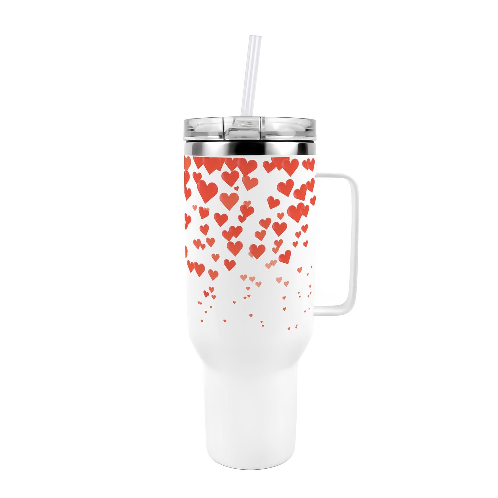 40oz Stainless Steel XL Travel Cup with Straw and Lid - Red Valentine's Hearts