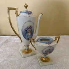 T&V (Tressemann & Vogt) Ant Limoges Porcelain Tea Set –Rare Lady Portrait Design