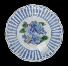 3 Shabby Chic Hydrangeas Stripes Scalloped 11.5" THICK Melamine Plates NWT Nice