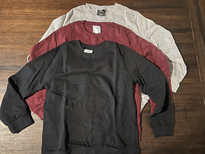 realessentials Boys Fleece Crew Neck Sweatshirt Set Black Burgundy Gray Size L