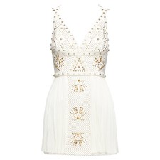 Versace Runway Studded Leather Silk Skirt Mini Dress Women Cream Size 38