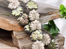 13x11mm Platinum Washed Opaque Ivory Marea Maple Leaf Czech Glass Beads 20 Beads