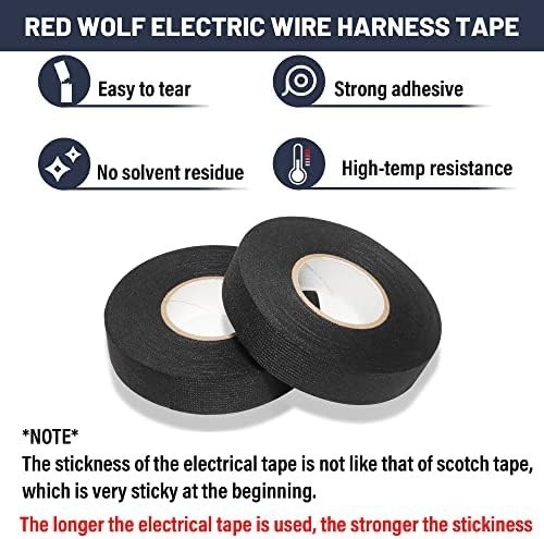 RED WOLF Wiring Harness Tape High Temp Wire Cable Loom Self-Adhesive Fabric Tape
