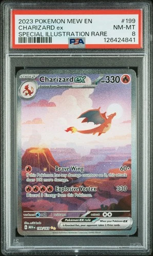 2023 POKEMON MEW EN-151 SPECIAL ILLUSTRATION RARE #199 CHARIZARD EX PSA 8