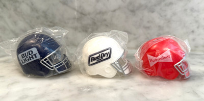 NEW (x3) Bud Bowl Mini Football Helmets NFL - Bud Light Budweiser Bud Dry