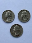 Lot of 3  1964 Washington 90% Silver Quarters. 2-P and 1 D Mintmark