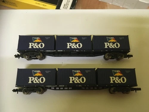 Lot.129X...N GAUGE FARISH  P & O CONTAINER WAGONS...X...2...................#25#
