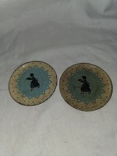 Set Of 2 vintage tin lithograph plates/saucers 1930s toy tea set