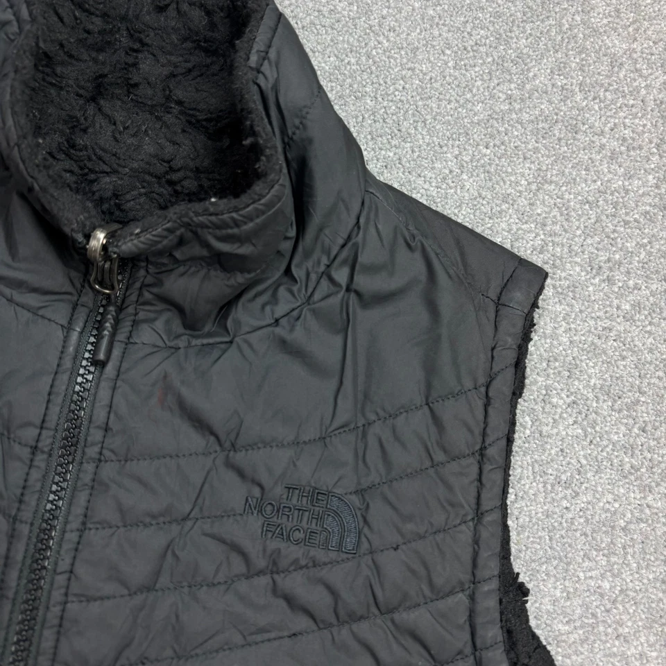 Chaqueta North Face Mujer Grande Negro Chaleco Puffer Reversible Forrado de Vellón Dama* Foto 3 de 4