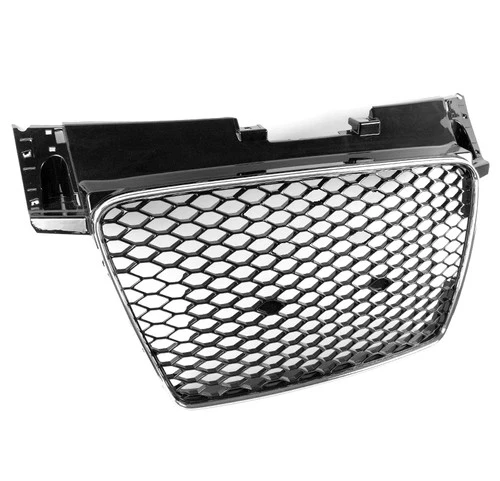 Front Bumper Upper Honeycomb Mesh Grille Grill Black/Chrome Trim For 07-14 TT 8J