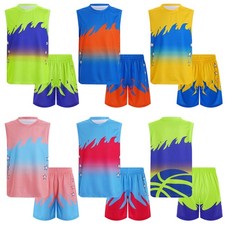 Kids Boys Set Basketball Outfit Bottom Suit Activewear Round Neck Athletic Tee