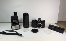Vintage Nikkormat EL Camera Nikon AW-1 Winder SB-16 Flash Sima 100mm Lens Lot