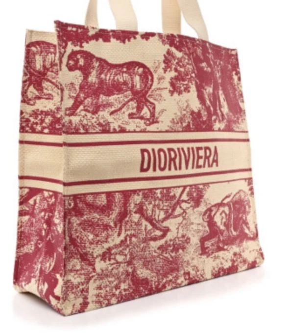 Christian Dior эксклюзивный «Dioriviera» красный и слоновой кости большой соломы сумка с короткими ручками новый - Изображение 2 из 4